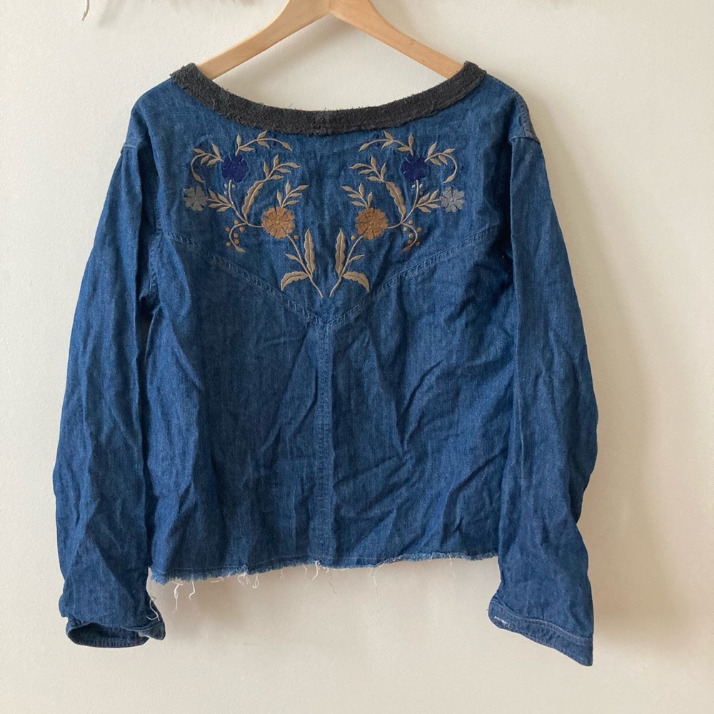 Embroidered denim backed sweatshirt